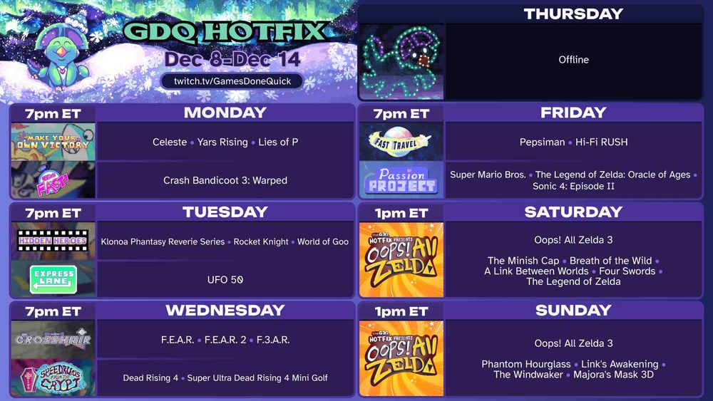 GDQ Hotfix schedule for the week of 12/8