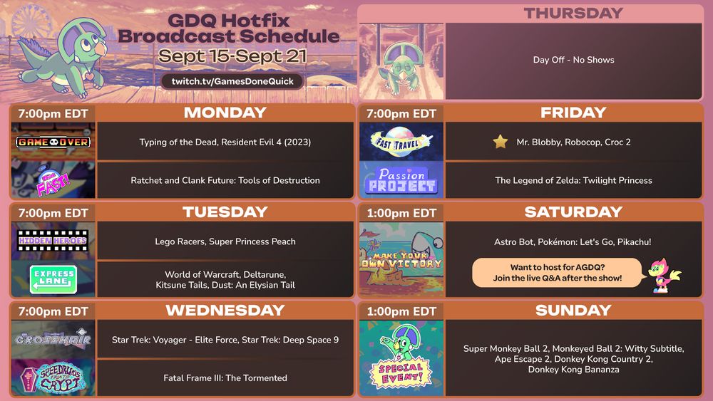 GDQ Hotfix schedule for the week of 9/15