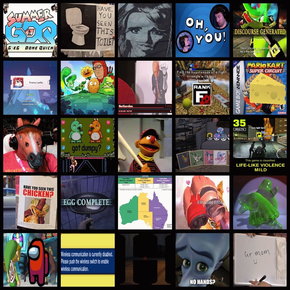 A big grid of various memes from SGDQ with no context or explanation given.