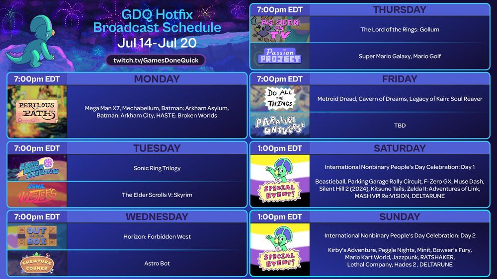 GDQ Hotfix schedule for the week of 7/14