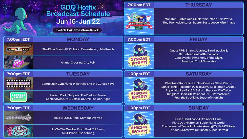 GDQ Hotfix schedule for the week of 6/16