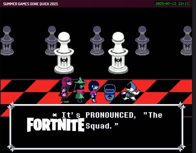 Lancer from Deltarune saying "It's pronounced the FORTNITE Squad."