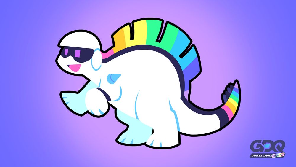 GDQueer mascot reveal of Byte the cybernetic stegosaur