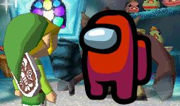 the impostor Yook from The Legend of Zelda: The Phantom Hourglass with an image of the red Among Us bean on top of it