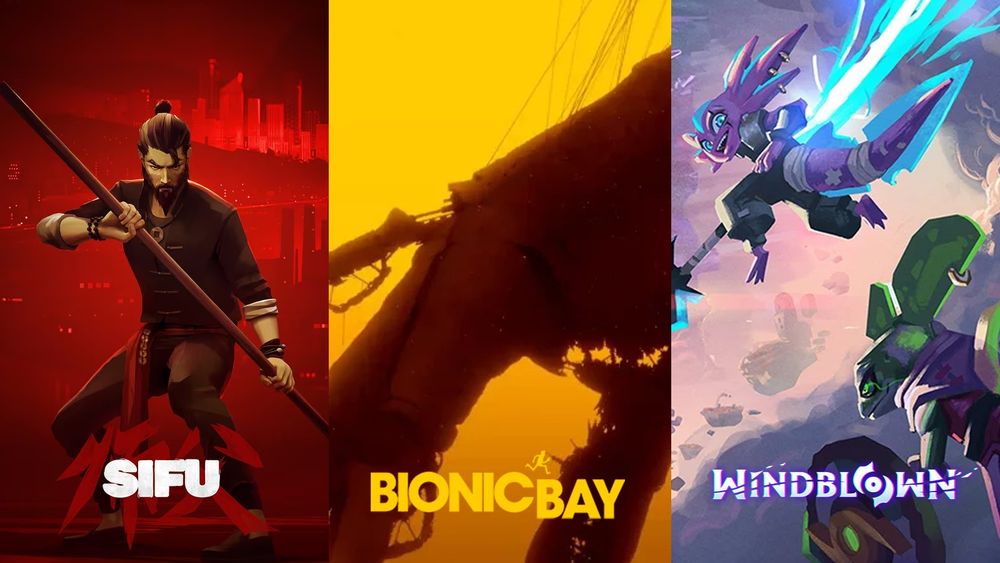 cover images of Sifu, Bionic Bay, and Windblown