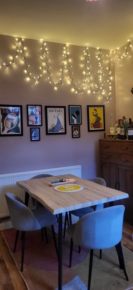 Table under fairy lights