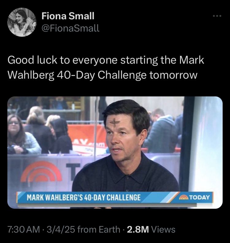 Good luck to everyone starting the Mark Wahlberg 40-Day Challenge tomorrow