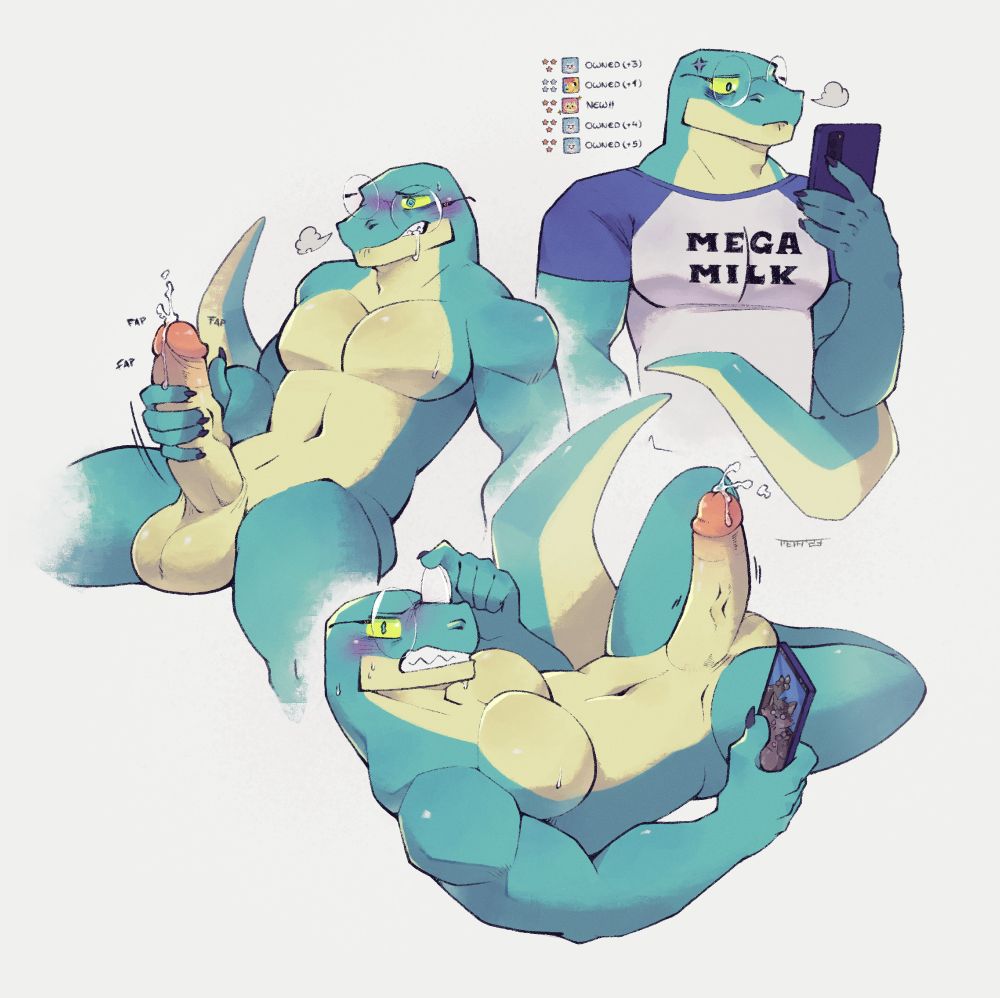 #7thart #furryart lizard with glasses addicted to gacha games being lewd