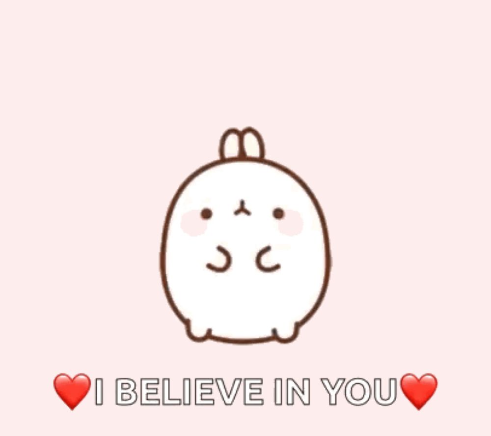 a cartoon rabbit with hearts on its head and the words `` i believe in you ''