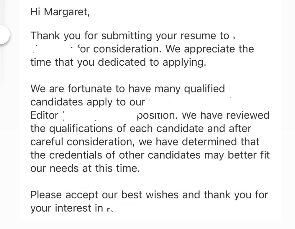 Generic job rejection email