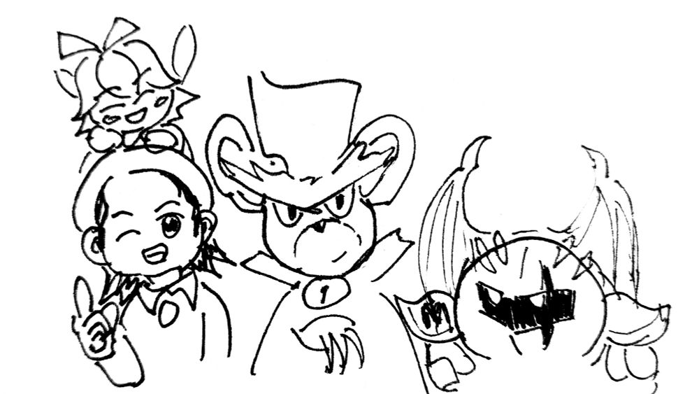 별의 커비 스타 얼라이즈에 등장하는 아들레느와 리본, 도팡, 다크 메타나이트입니다.