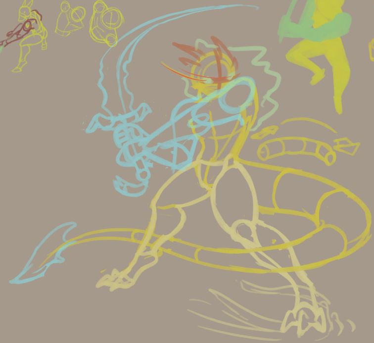 Anonymous friend's character swinging a large sword with a  whole ton of force.