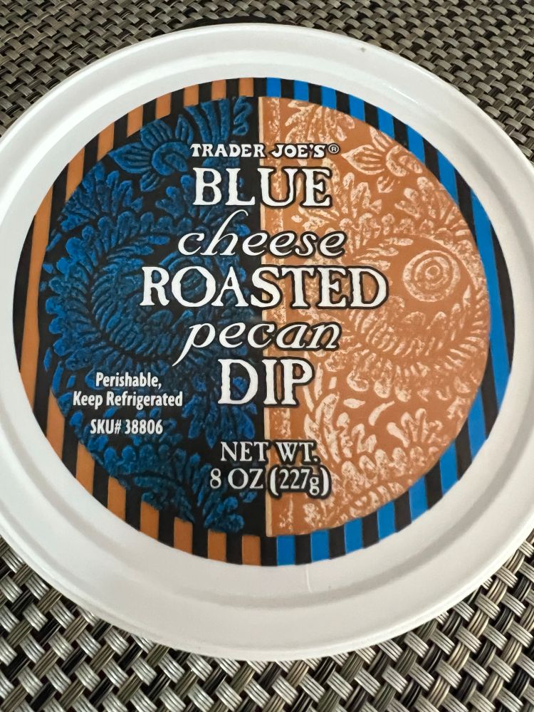 Container of Trader Joes blue cheese roasted pecan dip