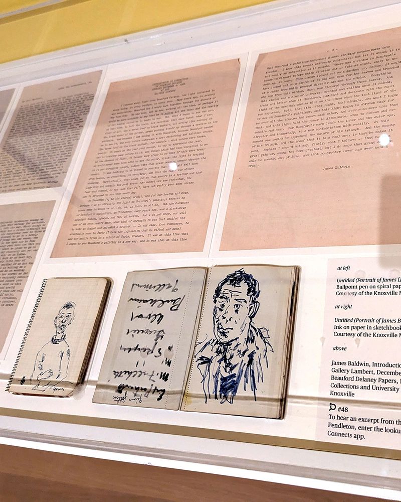Beauford Delaney exhibit at the Drawing Center, NYC, through September 14, 2025.

Two Sketches of James Baldwin by Delaney and Baldwin’s text for an exhibition by Delaney