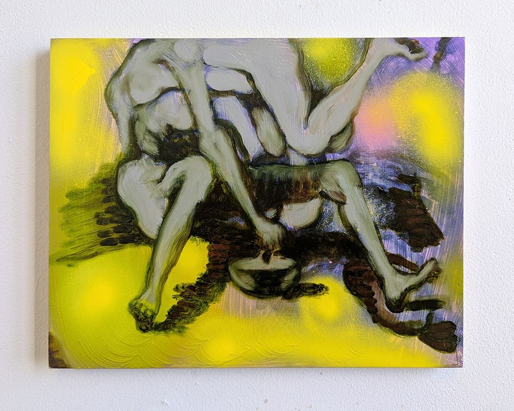 Colorful painting.

“The Painter at Work,” Oil, Acrylic and Spray Paint on Panel, 11 inches by 14 inches, 2025.
