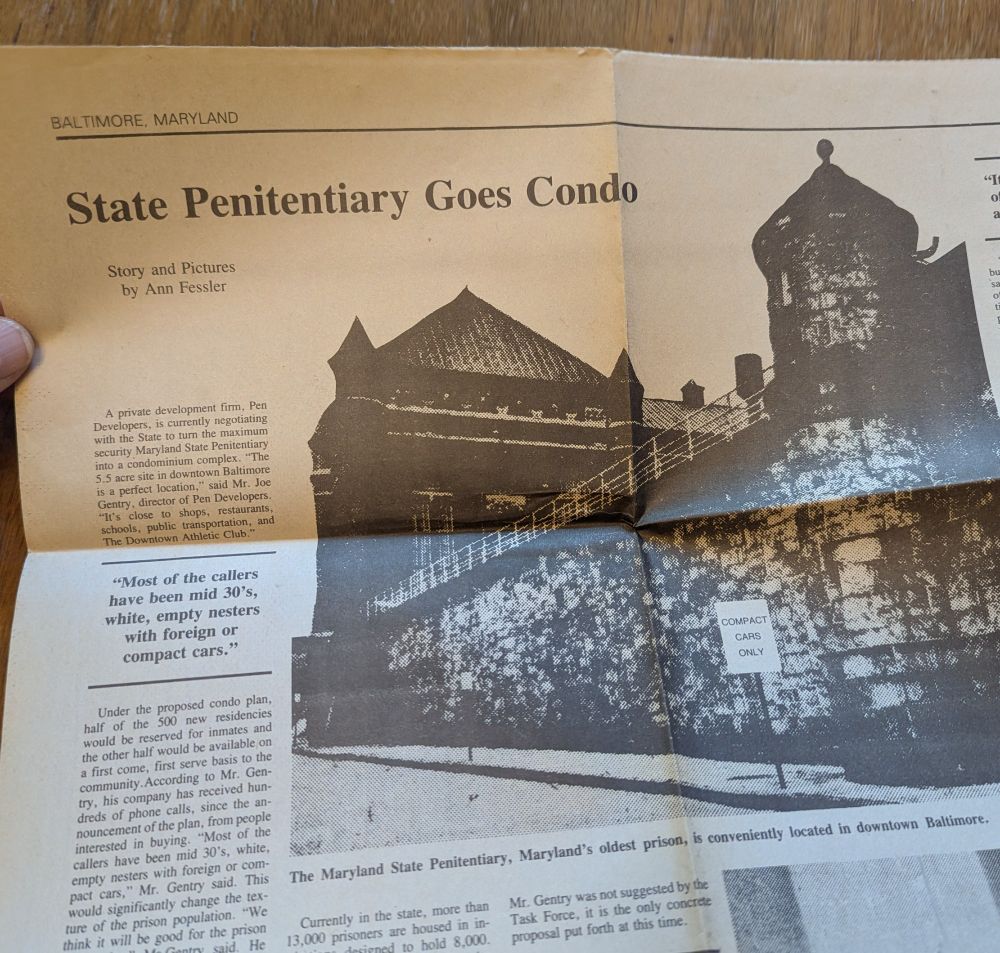 “State Penitentiary Goes Condo,” Anne Fessler, Baltimore, 1986, 1989.