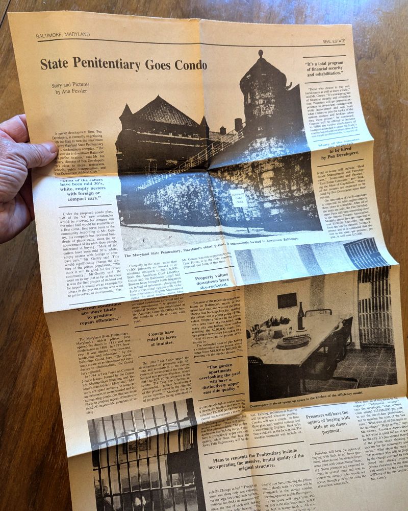 “State Penitentiary Goes Condo,” Anne Fessler, Baltimore, 1986, 1989.