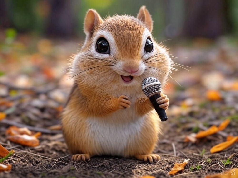 Bams the chipmunk being adorable with a little microphone rapping 
