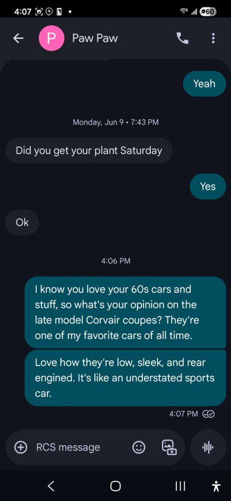 Asking him about the glorious Chevy Corvair