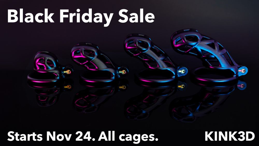 KINK3D Black Friday chastity cage sale. Starts November 24, 2024.