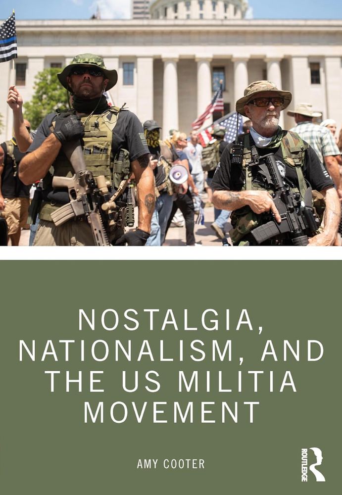 Book cover with two militia members in the foreground brandishing weapons with other protesters in the background