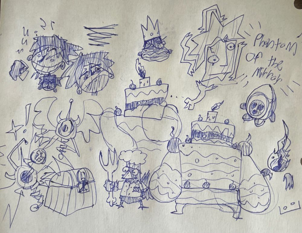 A variety of sketchbook doodles.