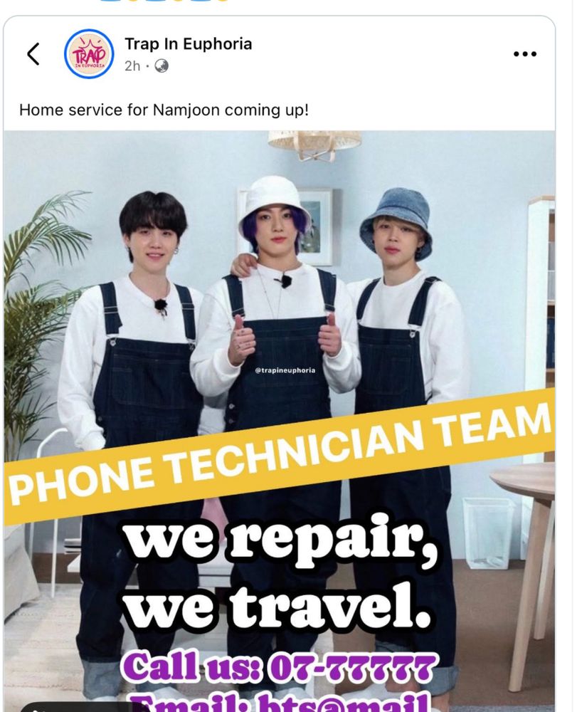 The most adorable phone repair people in the world on the way to save their hyung.