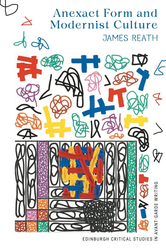 Book cover displaying a "doodle-painting" by abstract artist Jonathan Lasker. Red, blue, orange, yellow, green, pink, and purple squiggles parade a canvas, with many looping black gestures contained in a grid structure. Above the grid is a tangle of thick Play-Doh-like ooze that spoils the flatness. 