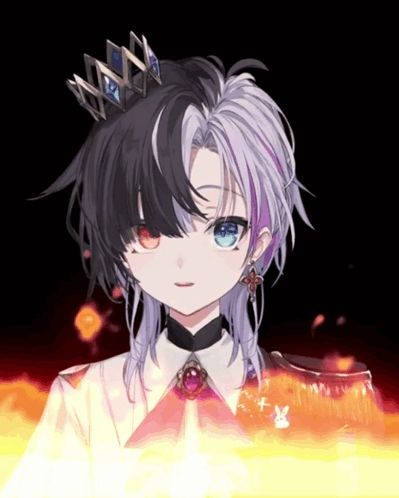 a girl with a crown on her head has red eyes