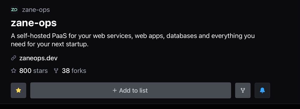 800 stars on the GitHub repository at zane-ops/zane-ops
