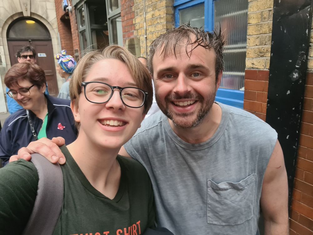 A selfie of me and Chris Leask, an actor from The Comedy About Spies and a member of the Hell Or High Rollers team.