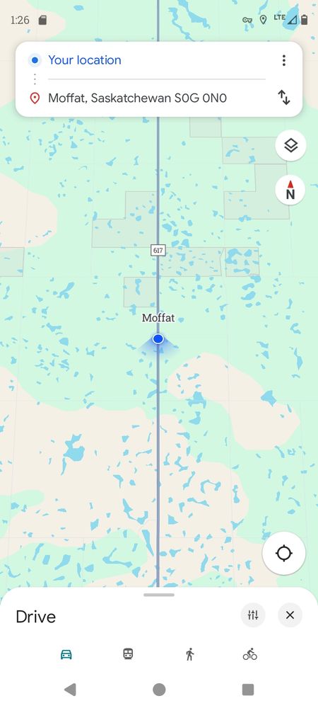 Map to Moffat from highway 48 in Sask. The grid road continues north to Woolsey eventually but there is no other markings on the map besides tiny random ponds and lakes and endless prairie.