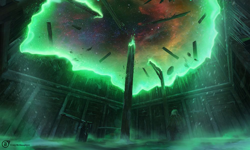 Project Borealis: Prologue concept showing a cosmic portal tearing through a room’s ceiling.