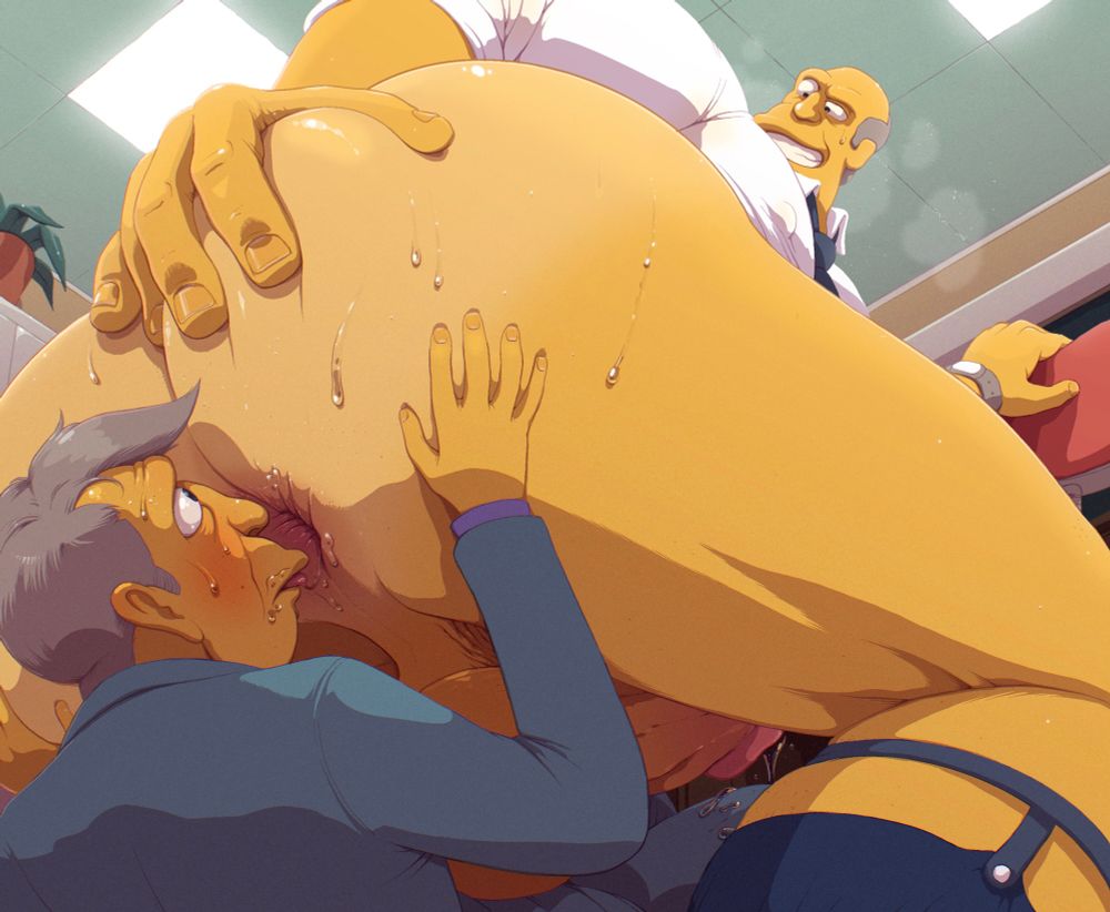Huge superintendant Chalmers has granted principal Skinner access to his humongous ass. Bara illustration by chuchu.g. Nsfw