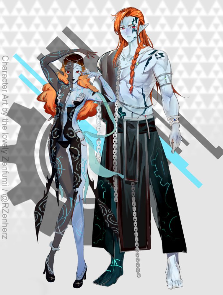 A woman and a man based off the twili race from the legend of zelda series