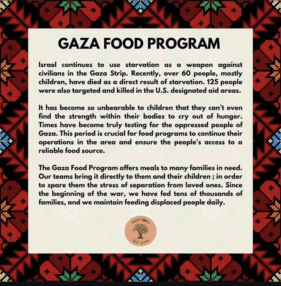A screenshot from @gazasroots Instagram describing the food program. 

Sorry, I can't transcribe it. 