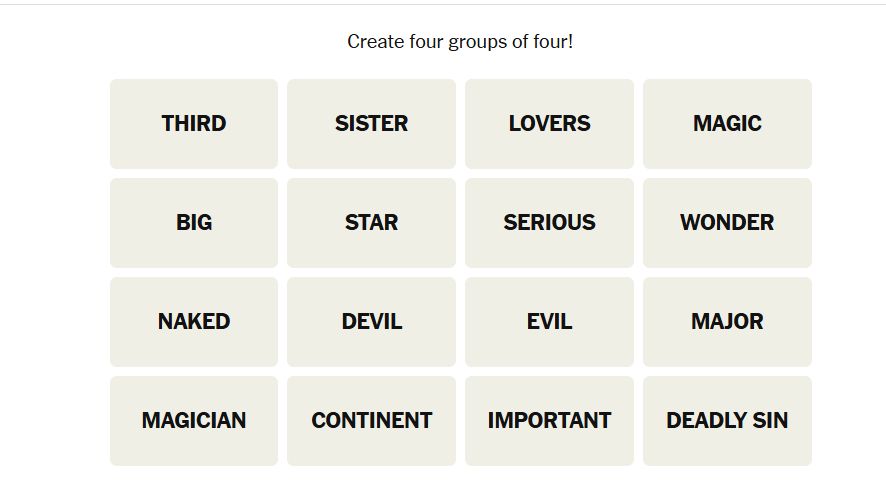 A NYT Connections word grid, with the top row including "Third Sister Lovers" and the second row including "Big Star."