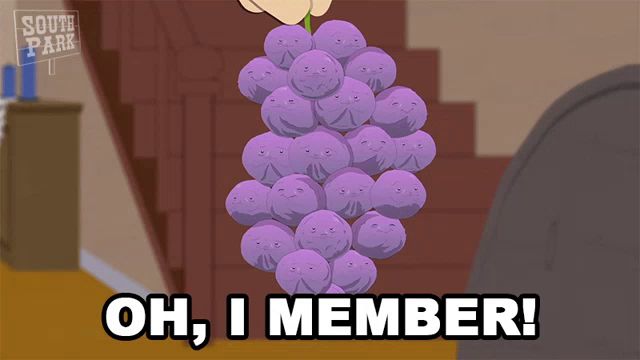 a bunch of purple grapes with faces and the words oh i member below them