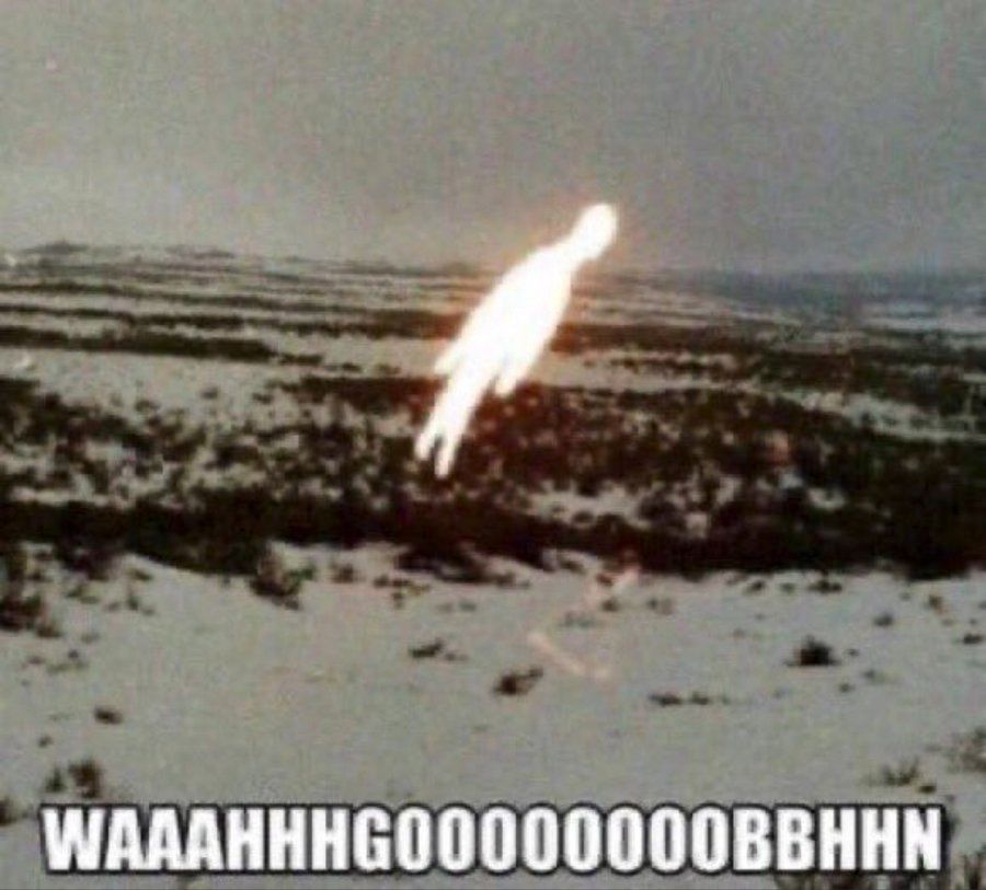 light being that is human shaped floating upward away from the snowy landscape below.....the text below is a shout of wailing letters strung together with ether fear or delight, dealers choice.