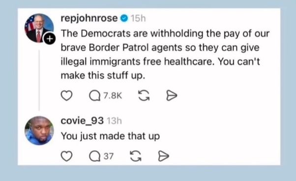 Massie and Greene have promised to read the Epstein survivors' list of clients on the House floor, since what is said there can't be sued over. If the victims read it, they'd be sued into homelessness.

The GOP put a poison pill into requirements to return to work that would—according to studies at Yale and Johns Hopkins—lead to an increase in annual deaths among U.S. citizens on the order of 50,000.

THAT is why the two side are prolonging the shutdown.