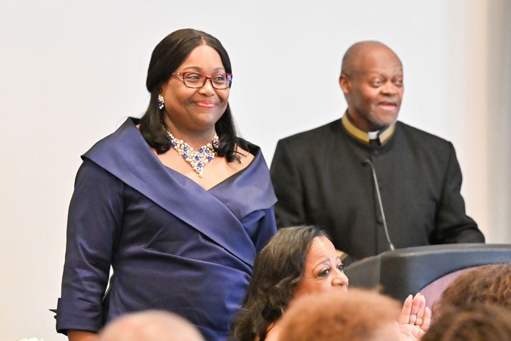 The Rev. CeCe Armstrong was an honoree at the Women of Impact Gala in North Carolina. The Rev. Dr. Charles C. Heyward Sr., who was coming to the end his term as president of the National Black Presbyterian Caucus, stood behind her. 