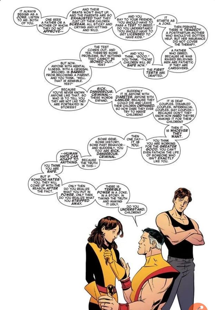 X-Men discussion on the relationship between jokes and hate.