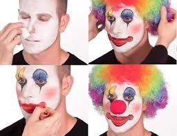 four panel meme of man putting on clown make up