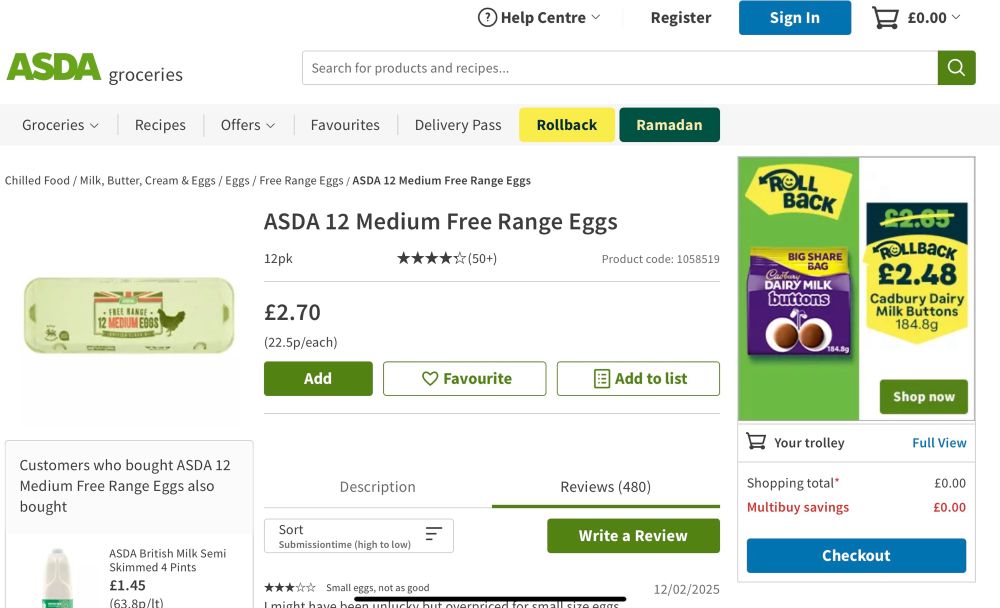 12eggs in uk store £2.70 or $3.41