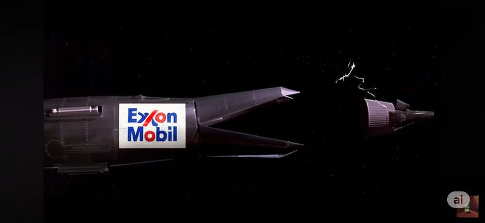 Opening scene from "You Only Live Twice" with an Exxon Mobile logo added by AI.