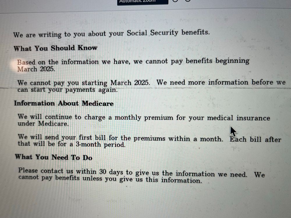Letter from social security 