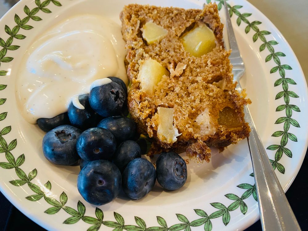 Chopped apple cake & blueberries 