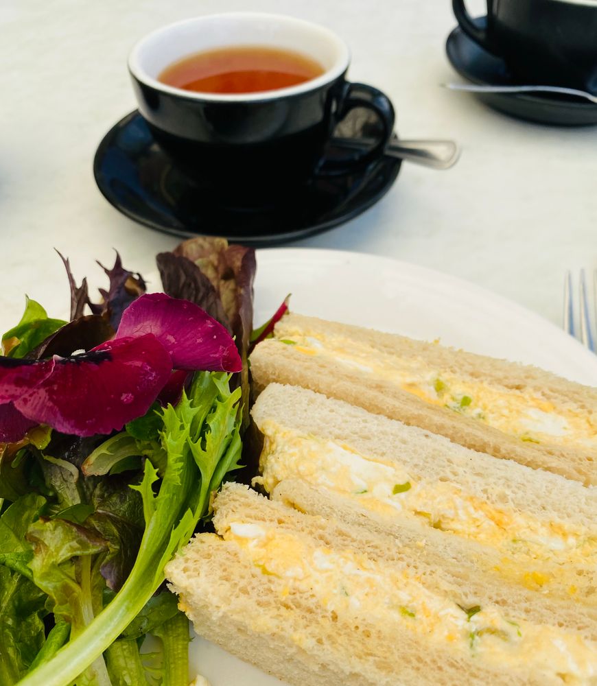 Egg ribbon sandwiches and tea 