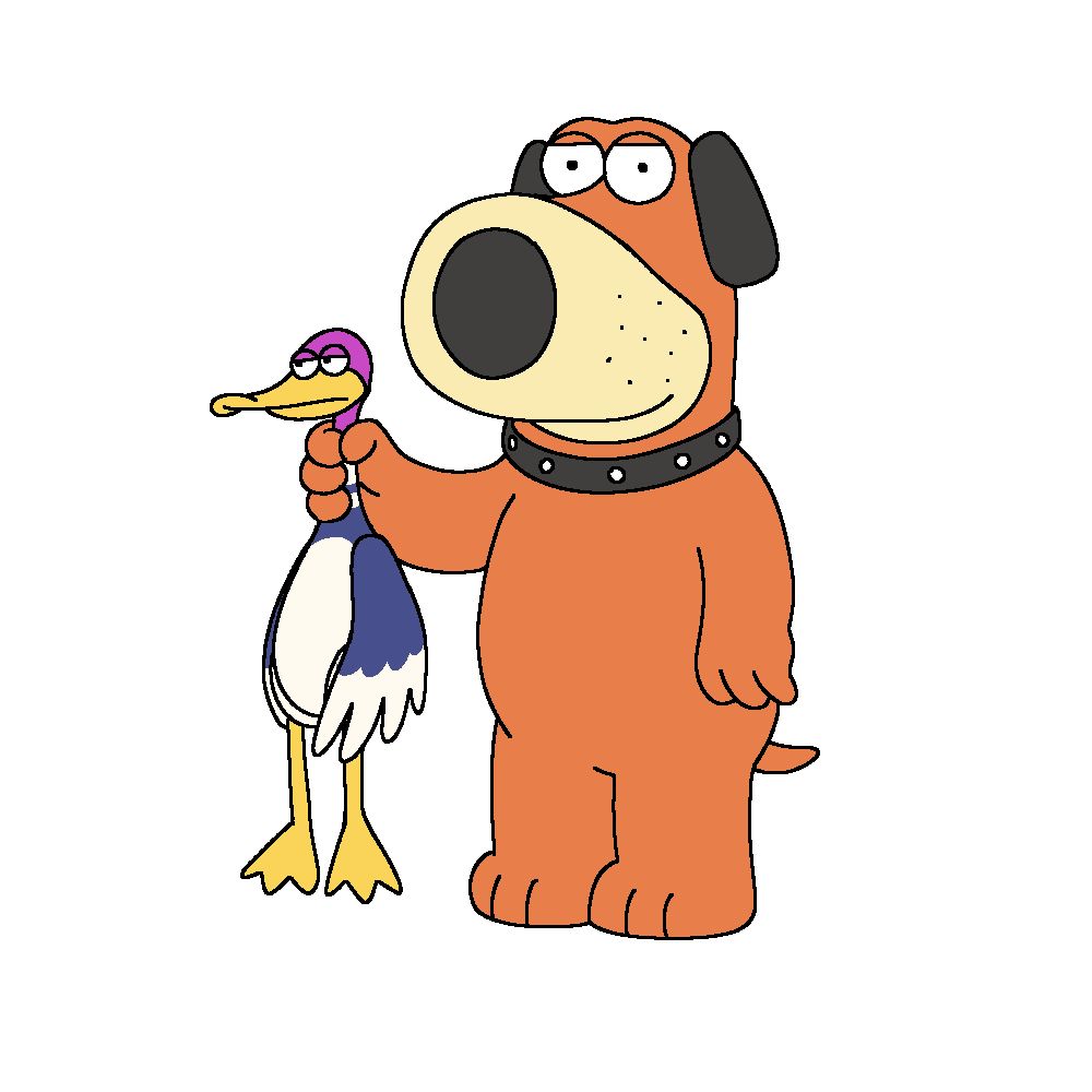 The Duck Hunt Dog drawn as Brian from Family Guy, holding up a duck