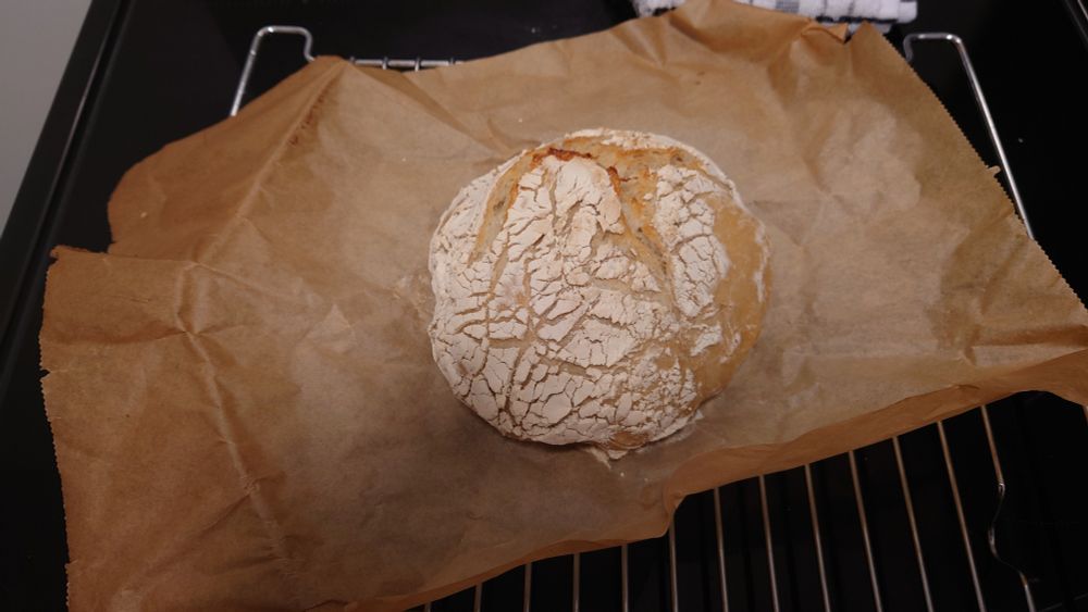 A small, ok looking 'boule', resting on greaseproof paper